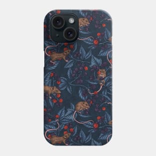 Mice and blackberries on navy Phone Case