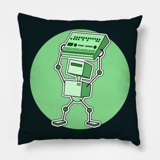 Robot Holding Drum Machine Green Tint Pillow