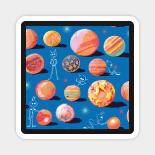 Fallen Jupiter Moons orange on blue pattern Magnet