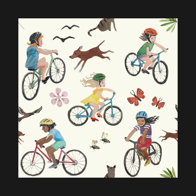 kids bike bicycle surface pattern watercolour by LeanneTalbot