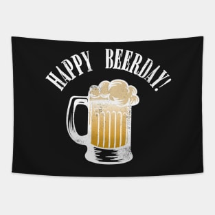 Funny Happy Beer Day Cake Mug Tapestry