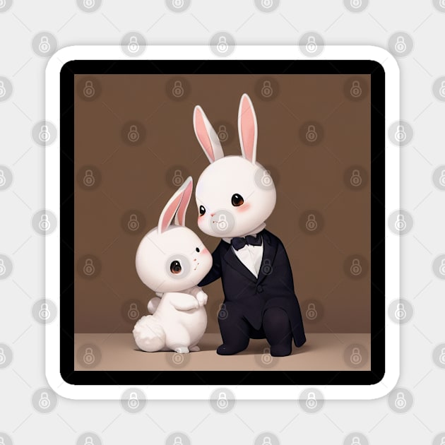 Tuxedo Rabbit With Baby Bunny Magnet by BAYFAIRE