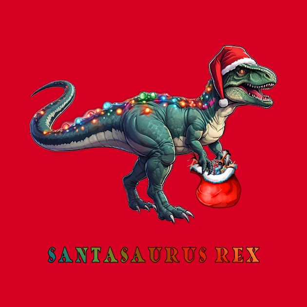 Santasaurs Rex: Dino-Mite Christmas Tee by The Wolf and the Butterfly