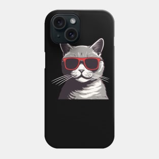 Gray Cat with Shades, Love Cats Phone Case