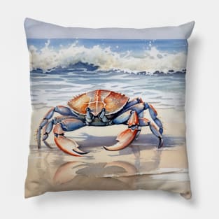 Red Crab Walking Towards the Ocean Pillow