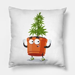 cartoon cannabis marijuana plant in a pot mascot shows its strength Pillow