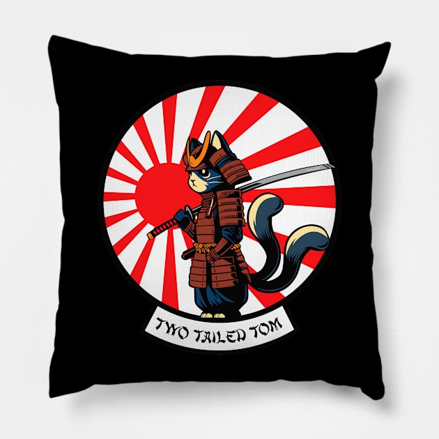 Two Tailed Tom - Samurai Rising  Sun Flag Pillow by Two Tailed Tom