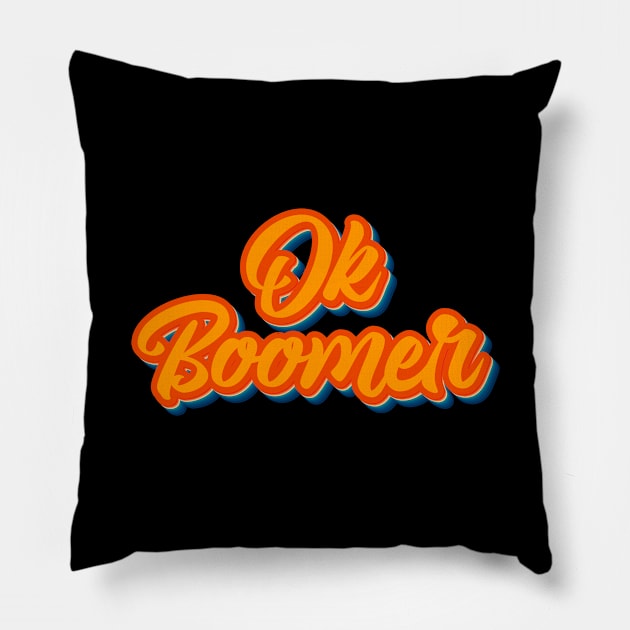 Ok Boomer Retro 1970s Mod Type Pillow by DanielLiamGill