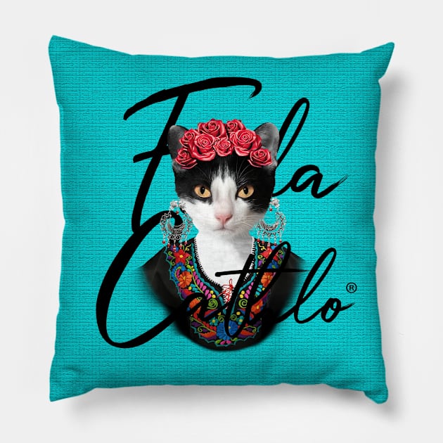 Acqua TXB back Cat Frida Cathlo version of - Frida Kahlo Pillow by CatIsBlack