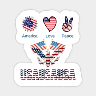 America USA Flag - America Love Peace Magnet