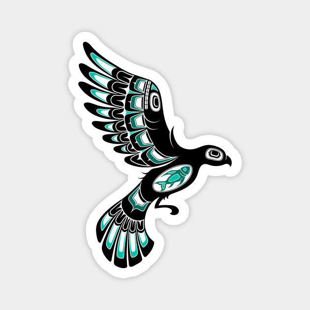 Teal Blue and Black Haida Spirit Flying Bird Magnet by jeffbartels