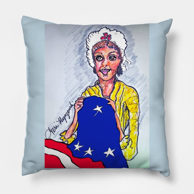 Betsy Ross the first U.S. flag 1776 Pillow by TheArtQueenOfMichigan 