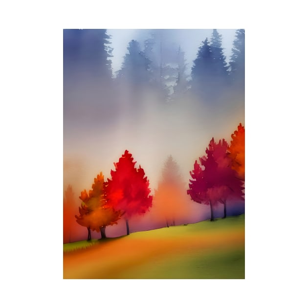 Colorful Autumn Landscape Watercolor 38 by redwitchart
