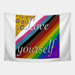 "Love yourself" Intersex inclusive pride flag background Tapestry