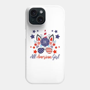 All American Girl, Patriotic Unicorn, Girls July 4th Phone Case