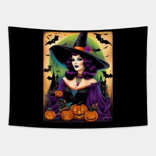 Halloween Spooky Vintage Black Magic Witch Tapestry