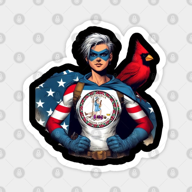 Richmond Virginia 1990s Gritty Female Comic Book Superhero RVA American Flag Magnet by Woodpile