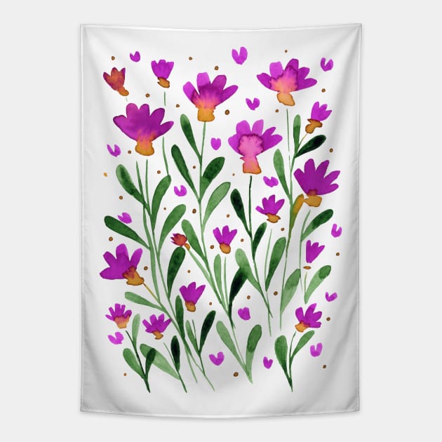Forget me not flowers - viva magenta and green Tapestry by wackapacka