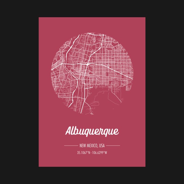 City map in red: Albuquerque New Mexico, USA with retro vintage flair by AtlasMirabilis