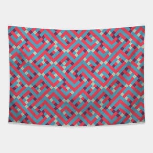 Geometric Labyrinth Red And Blue Tapestry