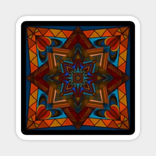 Deep blues and oranges mandala Magnet