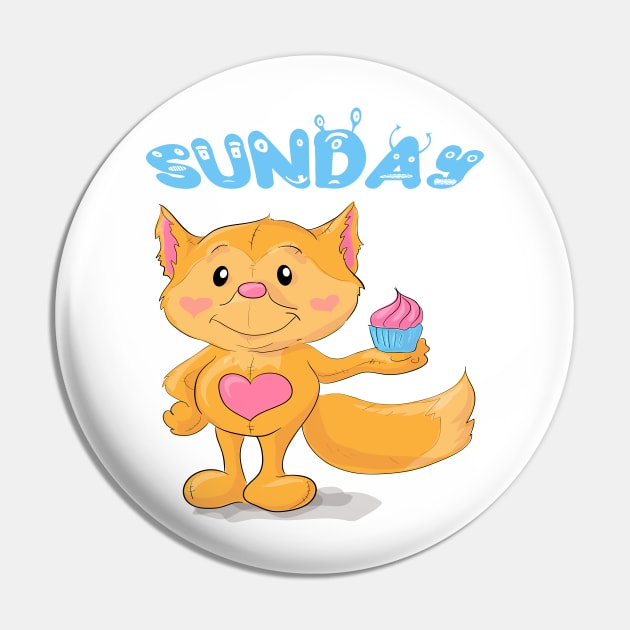 Sunday Orange Cat Cute Cartoon Animal Pin by familycuteycom