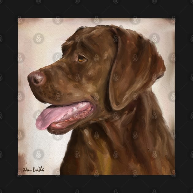 Painting of a Chocolate Labrador Retriever with Its Tongue Out by ibadishi