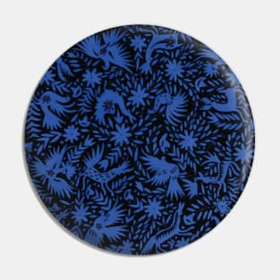 Otomí mexican royal blue embroidery colorful traditional print flowers and animals interior design Pin