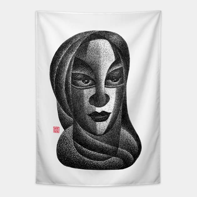 Traditional Indian Woman Portrait with Face Covered with Saree Tapestry by GeeTee