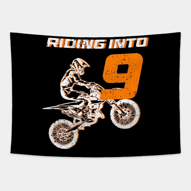 Riding into 9th Birthday Boy Dirt Bike B-day Gift For Kids Tollders Tapestry by ttao4164