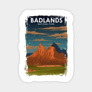 Badlands National park Vintage Minimal Retro Travel Poster at Night Magnet