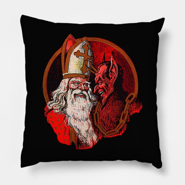 Krampus and Saint Nicholas Pillow by Tainted