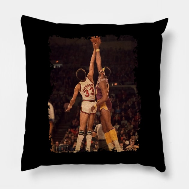Wilt Chamberlain vs Kareem Abdul Jabbar, The Battle of The NBA Gods Pillow by Omeshshopart