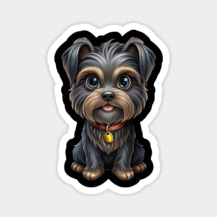 Cute Cartoon Affenpinscher with Blue Eyes, Gray-Tan Fur, and Gold Tag Magnet