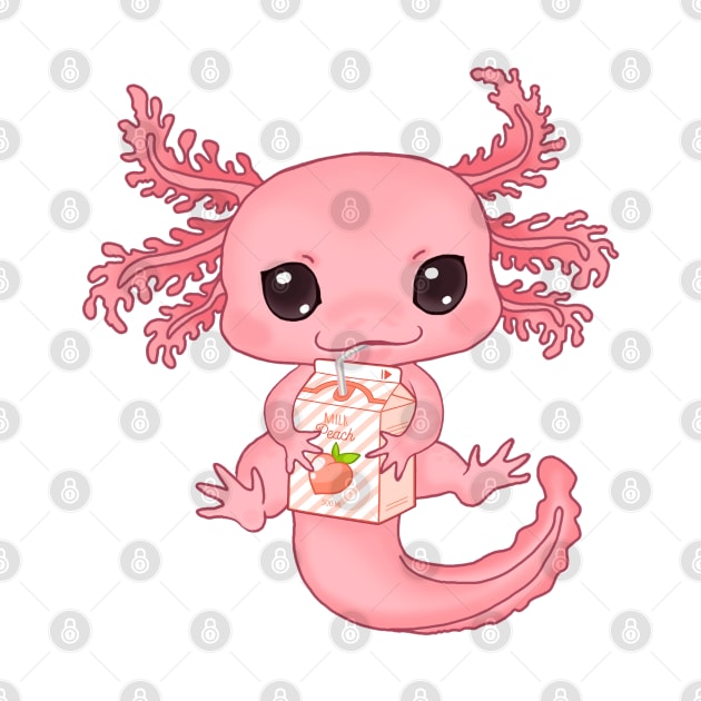 Cute Axolotl Drinking Peach Milk by Green Splash