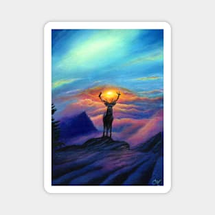 Deer at Dawn - Acrylic Painting of a Magical Sunrise Magnet