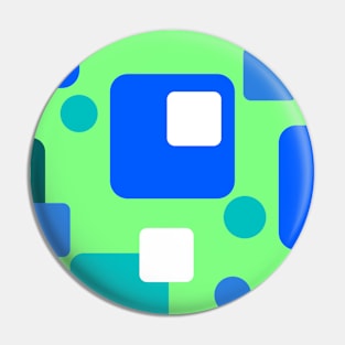 Retro Abstract Dream Space Teal Blue White on Bright Green Pin