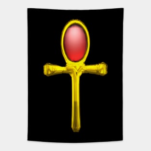 RED TALISMAN Gold Ankh Egyptian Eternal Life Symbol Tapestry