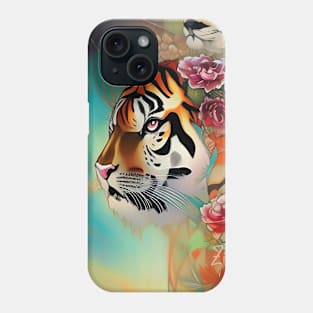 Pretty Art Deco flowers roses Tattoo Animal Cat Tiger Phone Case