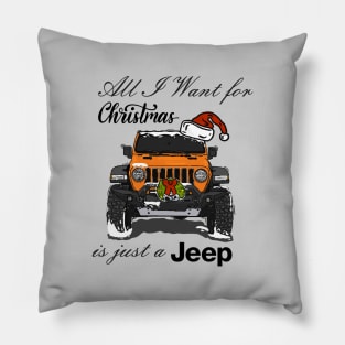 Christmas Jeep Orange Pillow