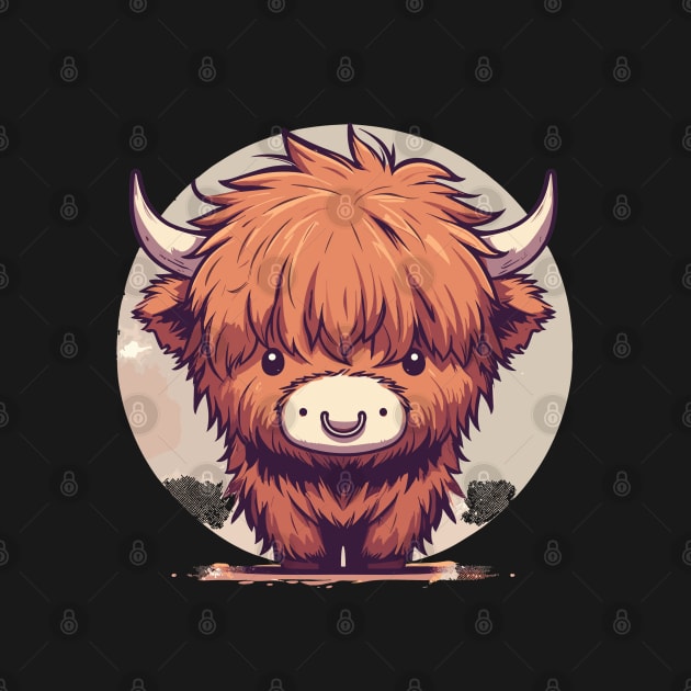 Kawaii Scottish Hairy Highland Cow by TomFrontierArt