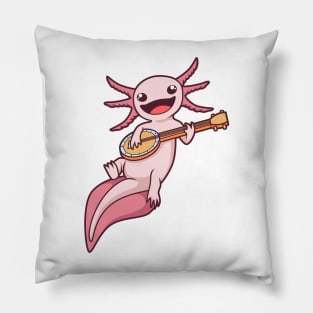 Cartoon axolotl plays banjo Pillow