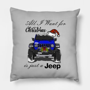 Christmas Jeep Blue Pillow