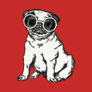 Pug dog, bulldog  vintage sunglasses art design for love like a gift for her and him T-Shirt