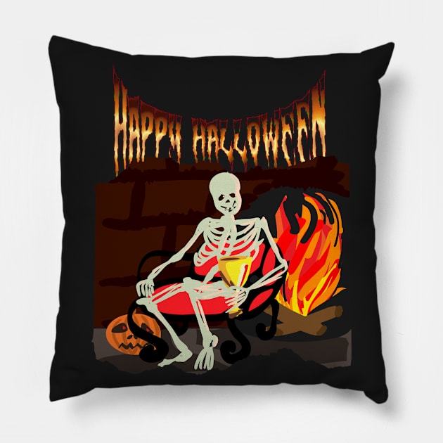 Creepy halloween evil skeleton and pumpkin - Happy halloween Pillow by Rubi16