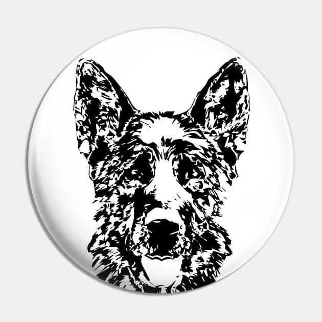 German Shepherd Pen and Ink Art Pin by AdrianaHolmesArt