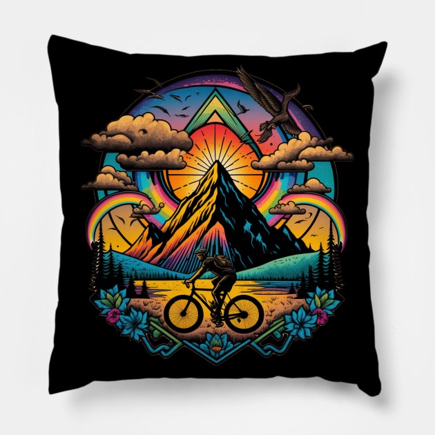 Bicycle Day 1943 | Colorful Psychedelic Art Pillow by Trippinink