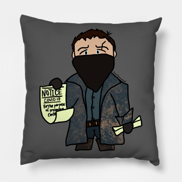 James Delaney - Covid 19 Notice Pillow by iseasilyamused