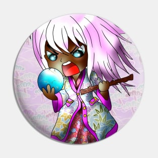 Angry pink haired chibi dark elf with broken magic orb Pin