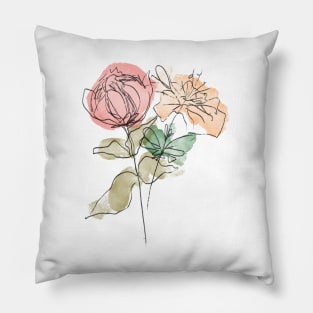 Peonies & lisianthus botanical illustration Pillow